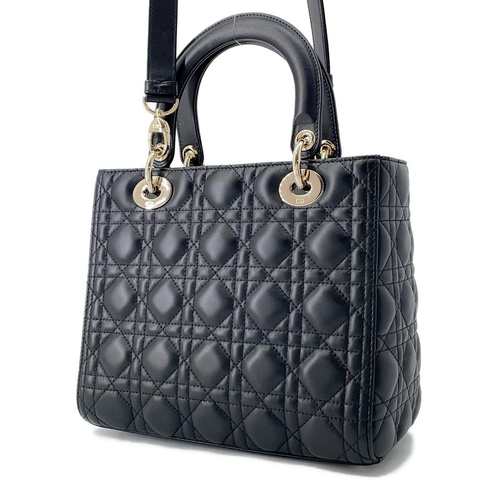 Dior handbag shoulder Lambskin Christian bag Cannage Lady Black